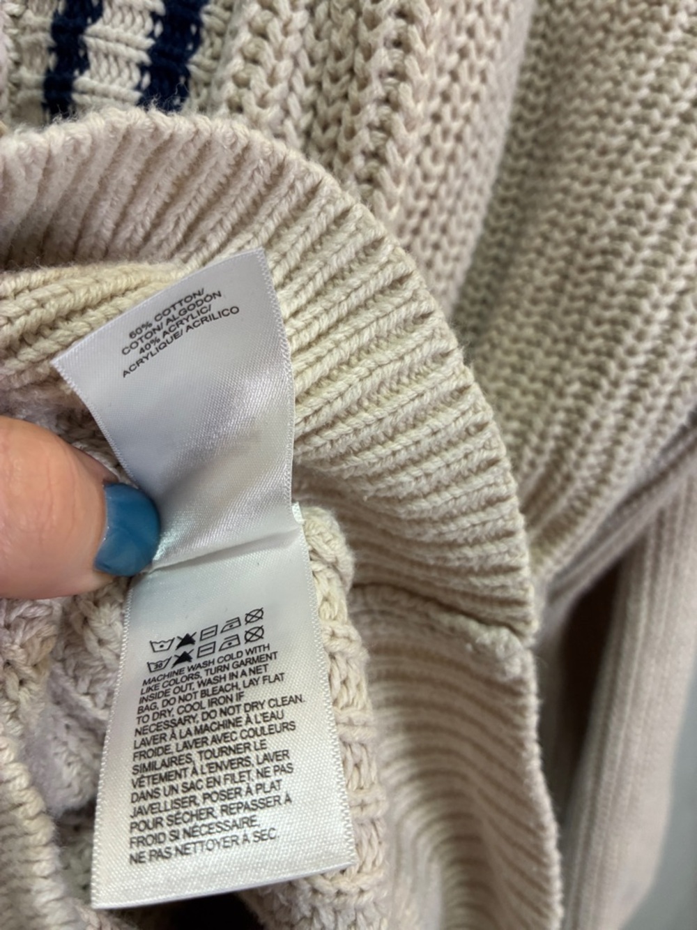 Lucky Brand Chunky Knit Cardigan Cream Navy Stripe Cozy Grandpa Preppy Women’s M - Picture 3 of 5
